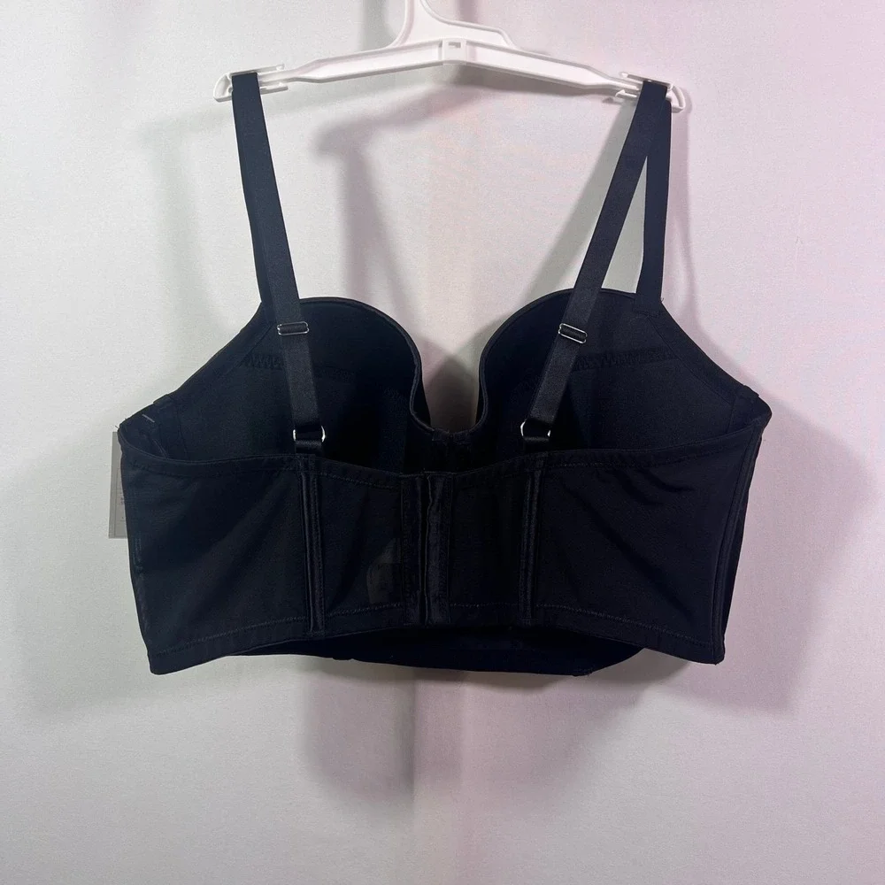 Auden Intimates Womens XXL Black Satin Longline Bustier Corset Bra Underwire